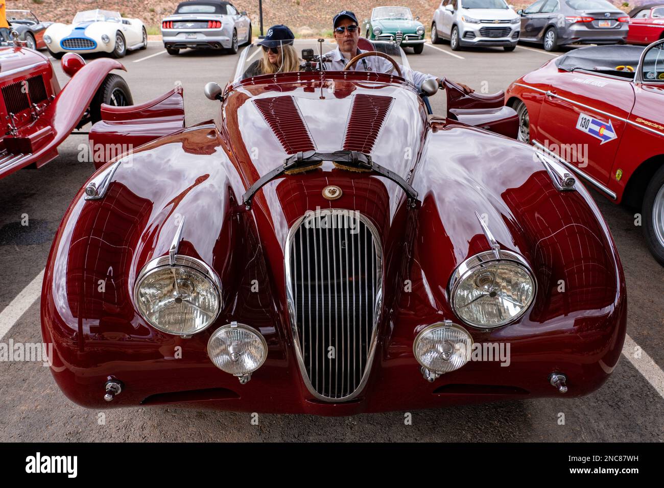 1950 Jaguar XK 120 auto sportiva nel rally su strada Colorado Grand. Foto Stock