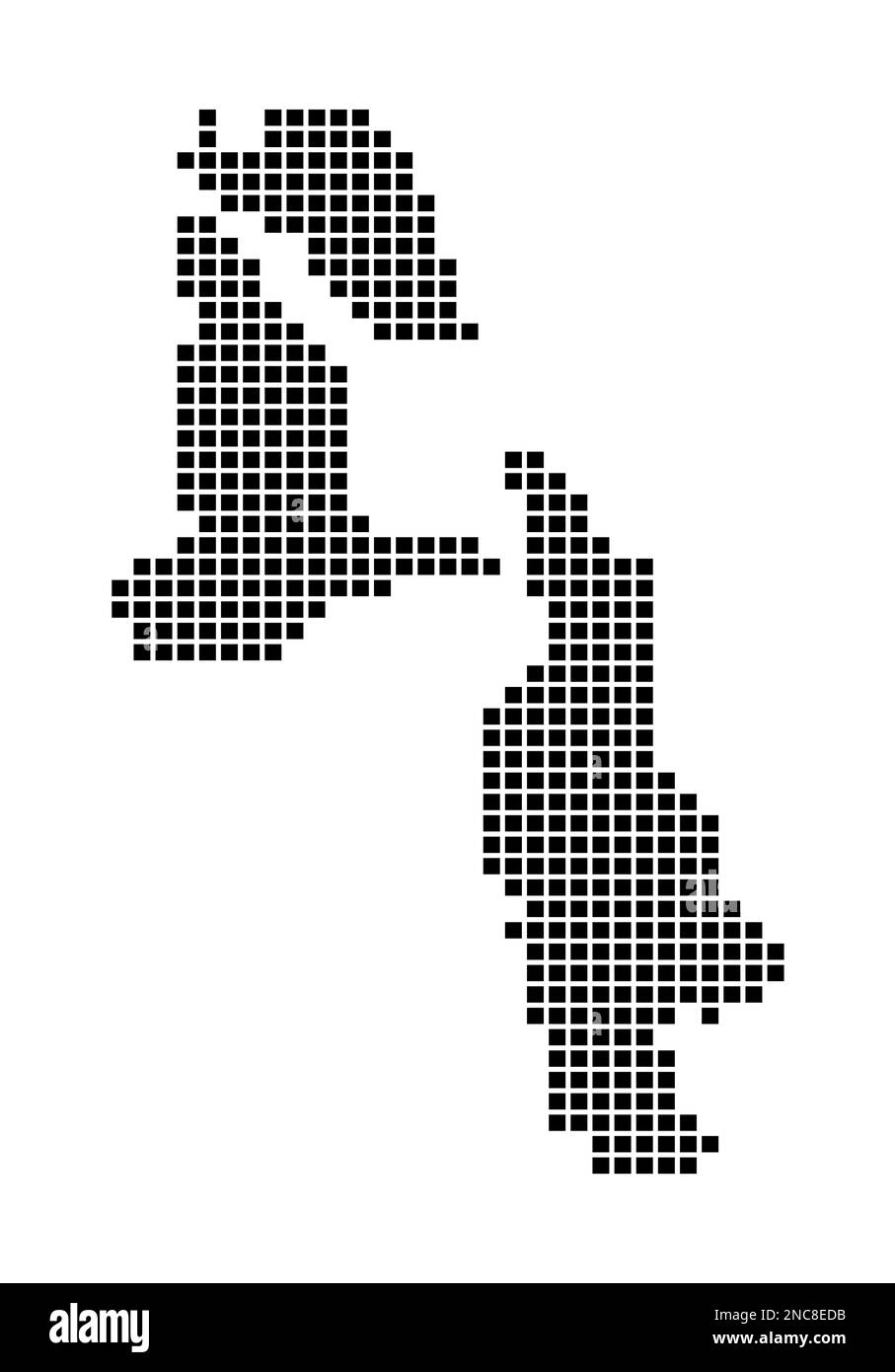 Mappa di Pig Beach. Mappa di Pig Beach in stile punteggiato. Bordi dell'isola riempiti di rettangoli per il vostro disegno. Illustrazione vettoriale. Illustrazione Vettoriale