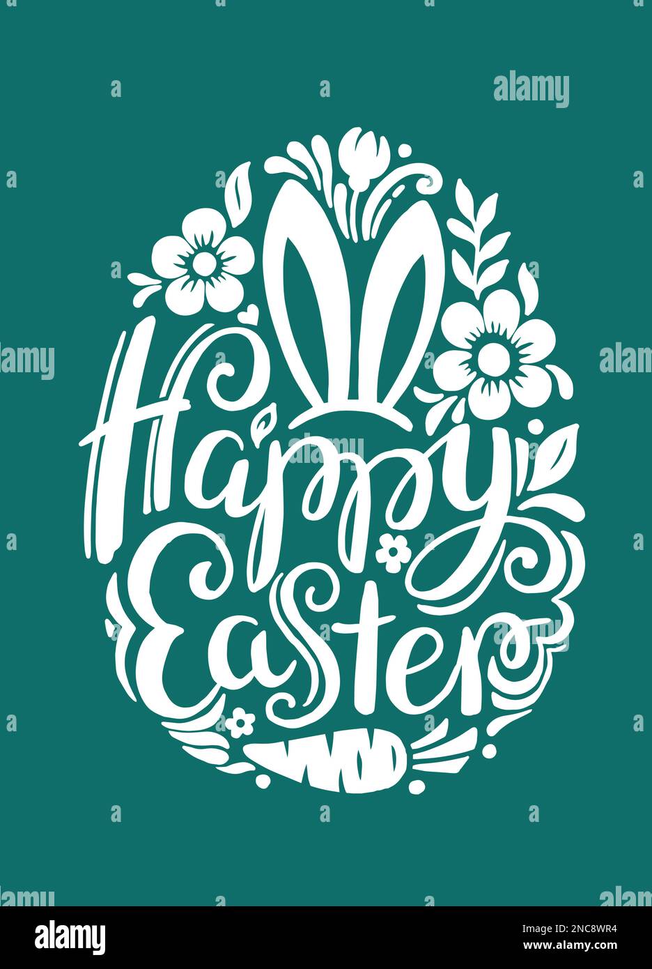 Disegno a mano scritta Pasqua felice in un uovo di forma Illustrazione Vettoriale