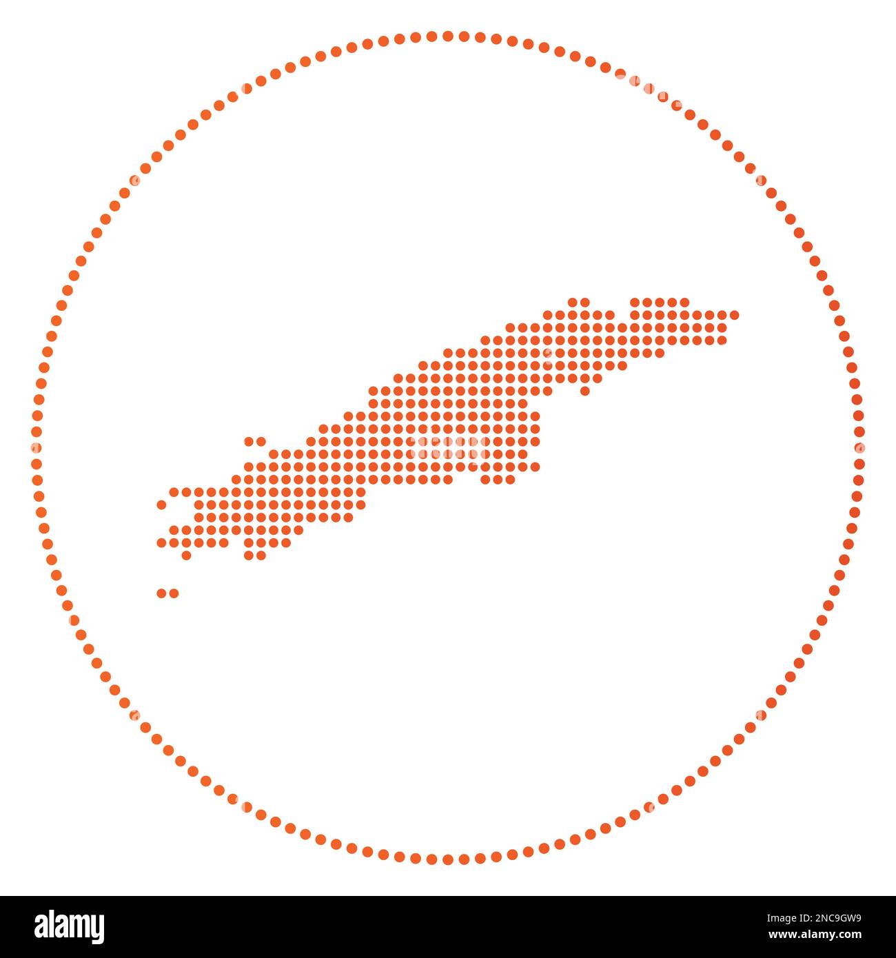 Badge digitale Hydra. Mappa in stile punteggiato di Hydra in cerchio. Icona tecnologica dell'isola con punti sfumati. Elegante illustrazione vettoriale. Illustrazione Vettoriale