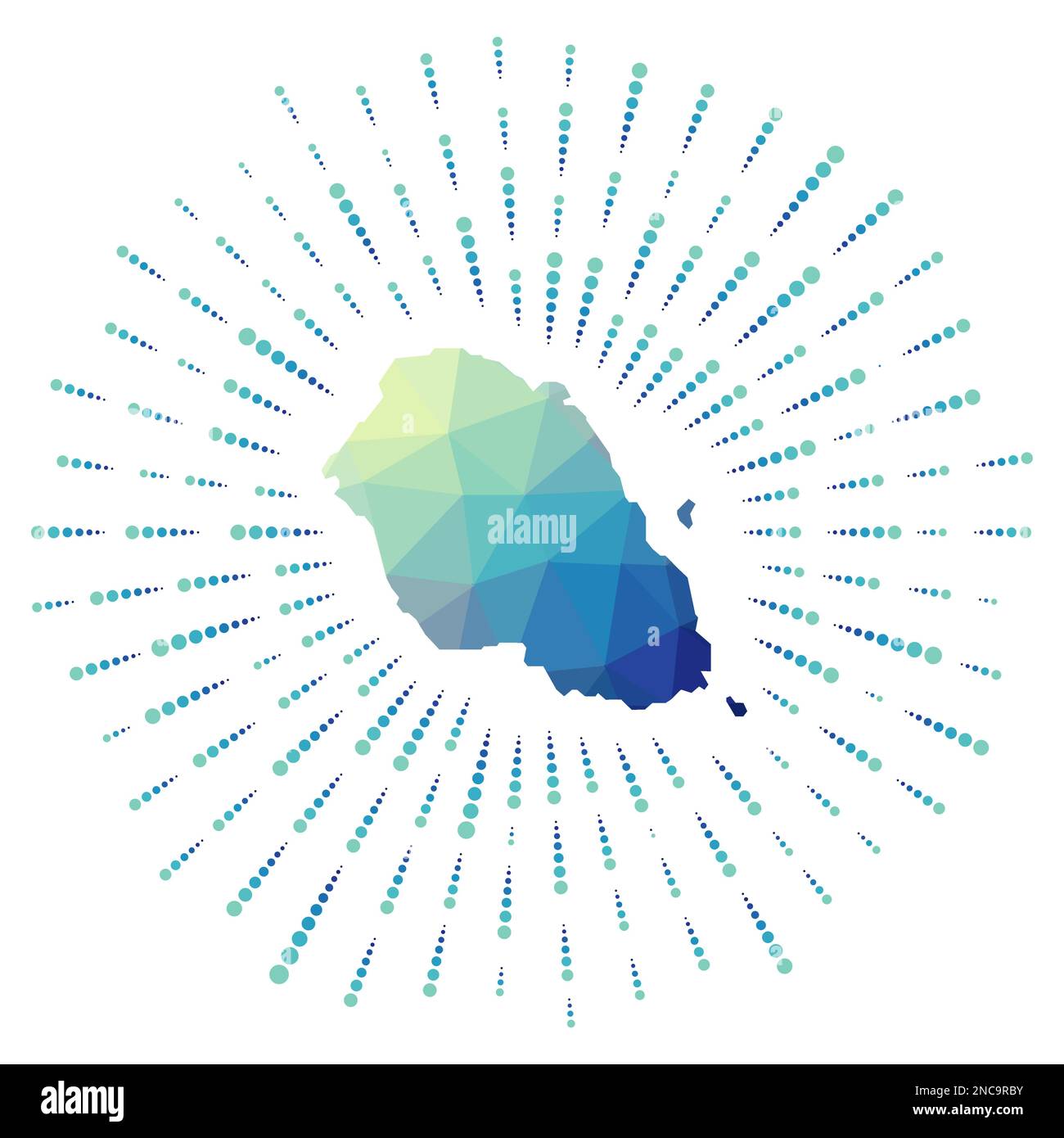 Forma di Graciosa, scoppio solare poligonale. Mappa dell'isola con raggi stellari colorati. Illustrazione Vettoriale