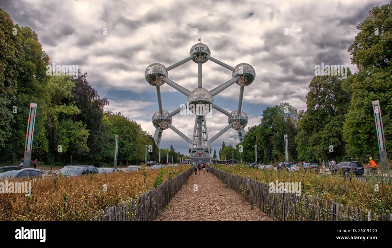 Punto di riferimento Atomium, Bruxelles, Belgio.. Foto Stock