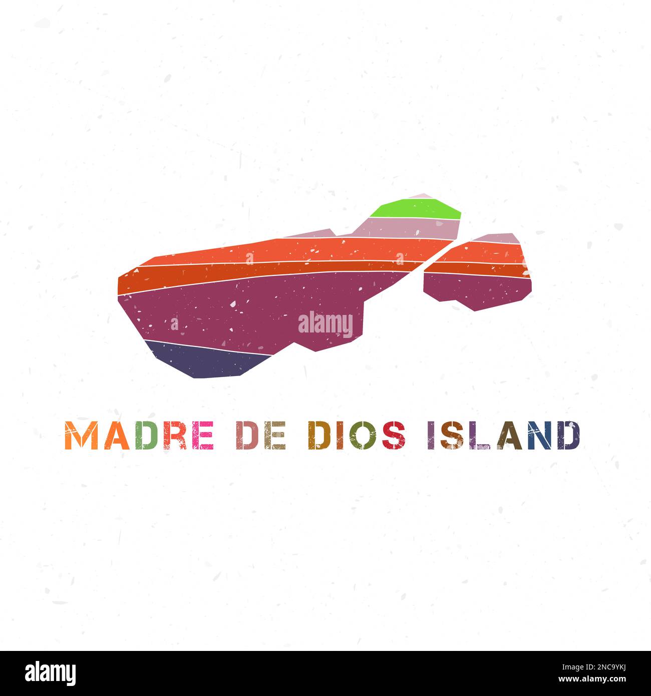 Disegno mappa isola Madre de Dios. Forma dell'isola con belle onde geometriche e texture grunge. Affascinante illustrazione vettoriale. Illustrazione Vettoriale