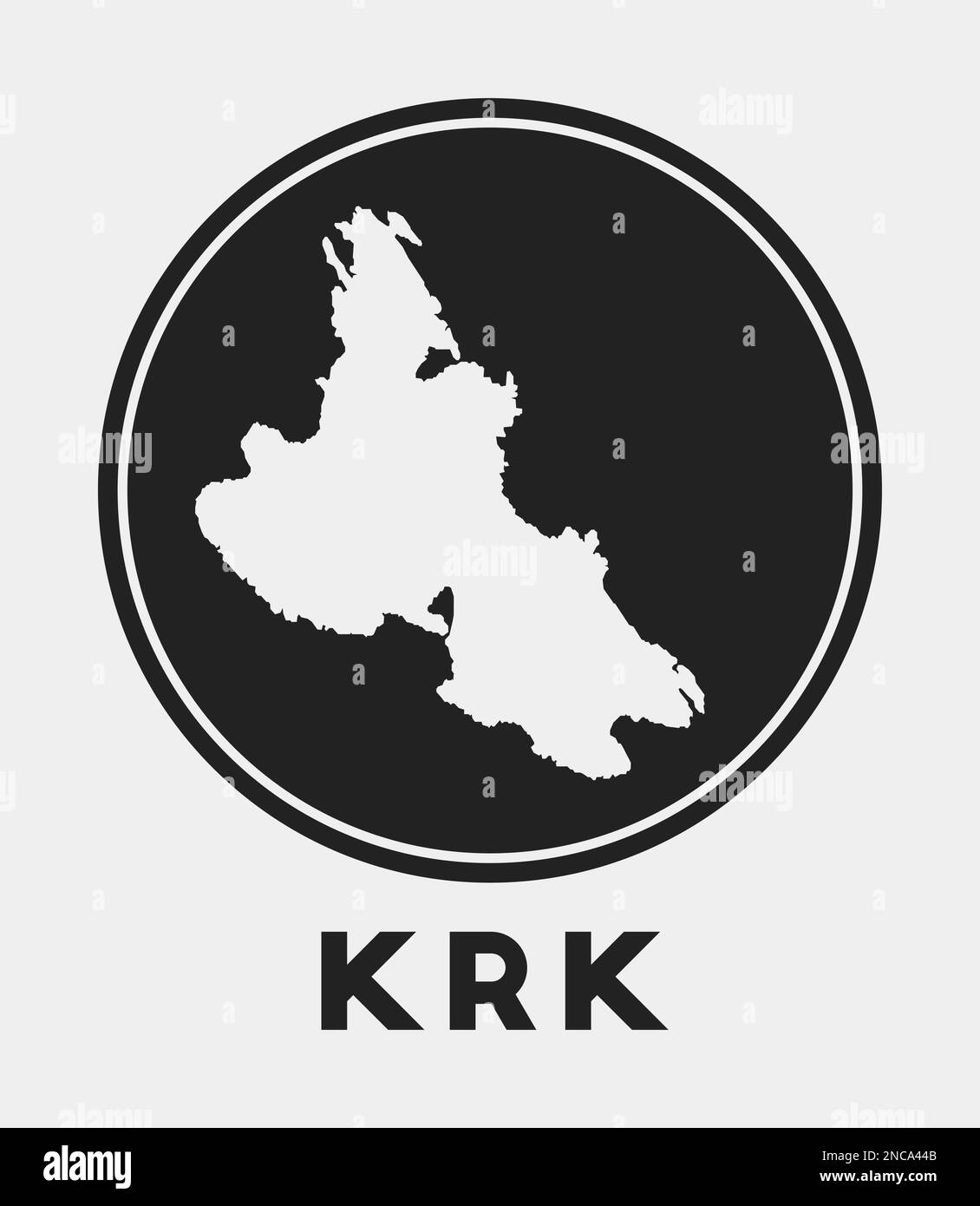 Icona Krk. Logo rotondo con mappa dell'isola e titolo. Elegante badge Krk con mappa. Illustrazione vettoriale. Illustrazione Vettoriale