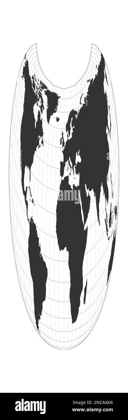 Mappa del mondo. Proiezione Armadillo. Globo con latitudine e longitudine netta. Mappa del mondo su meridiani e paralleli sullo sfondo. Illustrazione vettoriale. Illustrazione Vettoriale