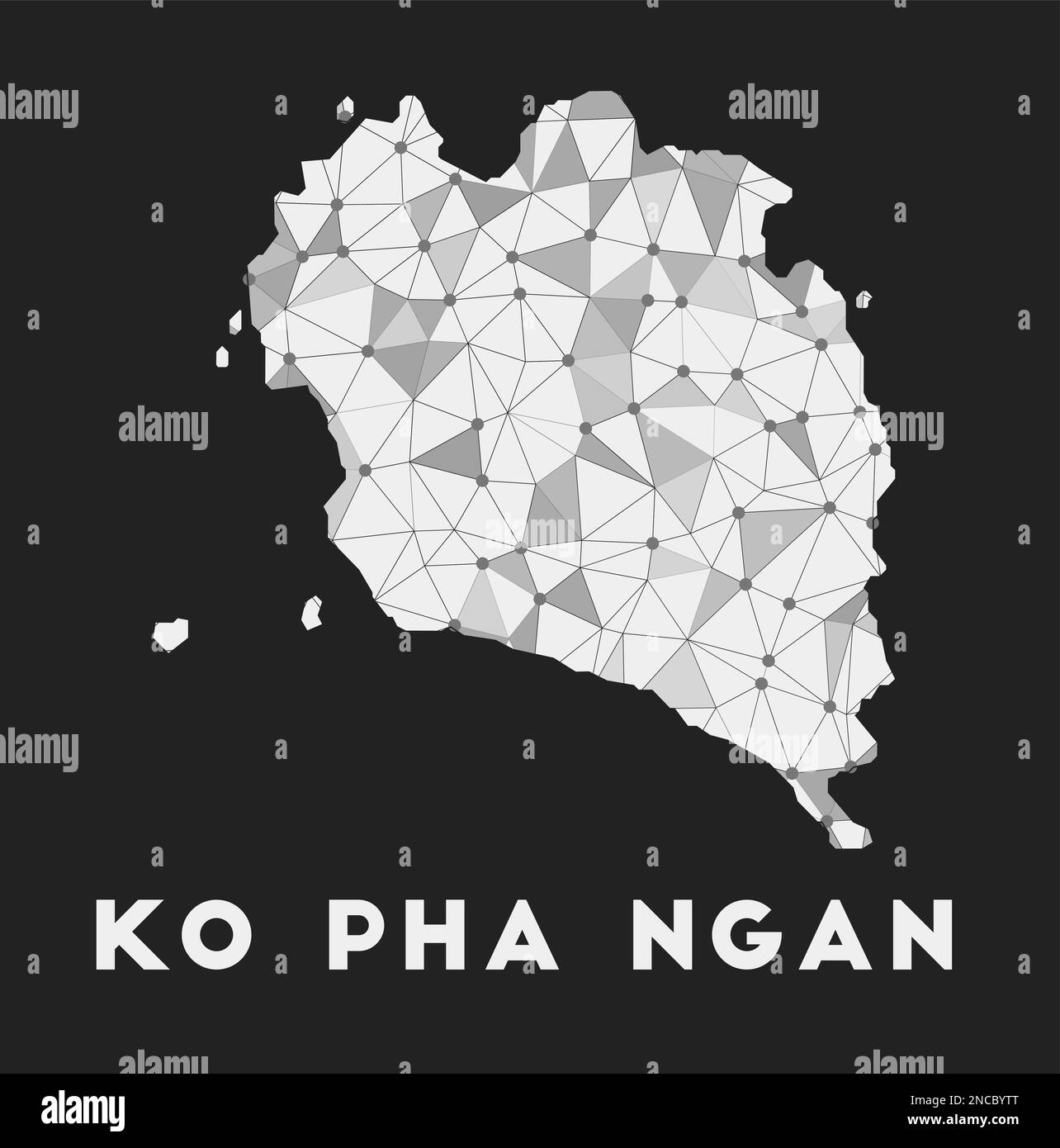 Ko Pha Ngan - rete di comunicazione mappa dell'isola. Ko Pha Ngan design geometrico di tendenza su sfondo scuro. Illustrazione Vettoriale
