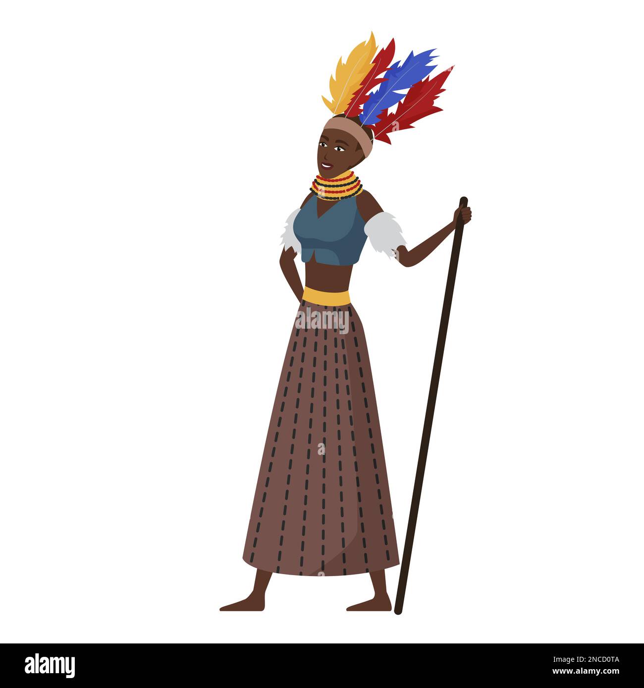 Donna in abiti tradizionali africani. Cultura africana, sciamanesimo tribale rituale vettore illustrazione dei cartoni animati Illustrazione Vettoriale