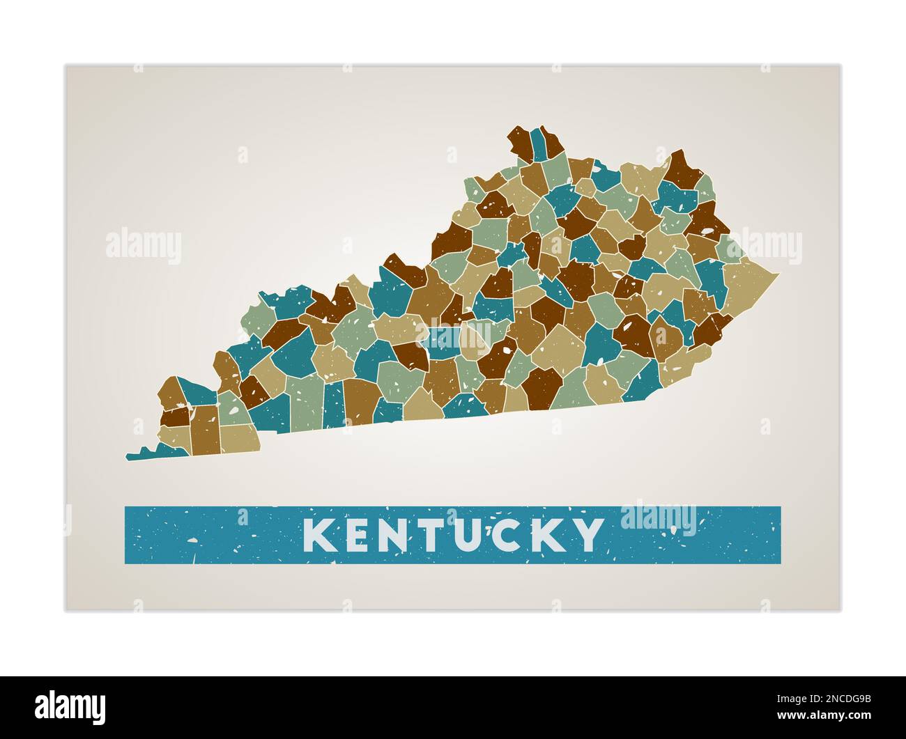 Mappa del Kentucky. Poster dello stato DEGLI STATI UNITI con le regioni. Vecchia trama grunge. Forma del Kentucky con il nome dello stato degli Stati Uniti. Elegante illustrazione vettoriale. Illustrazione Vettoriale