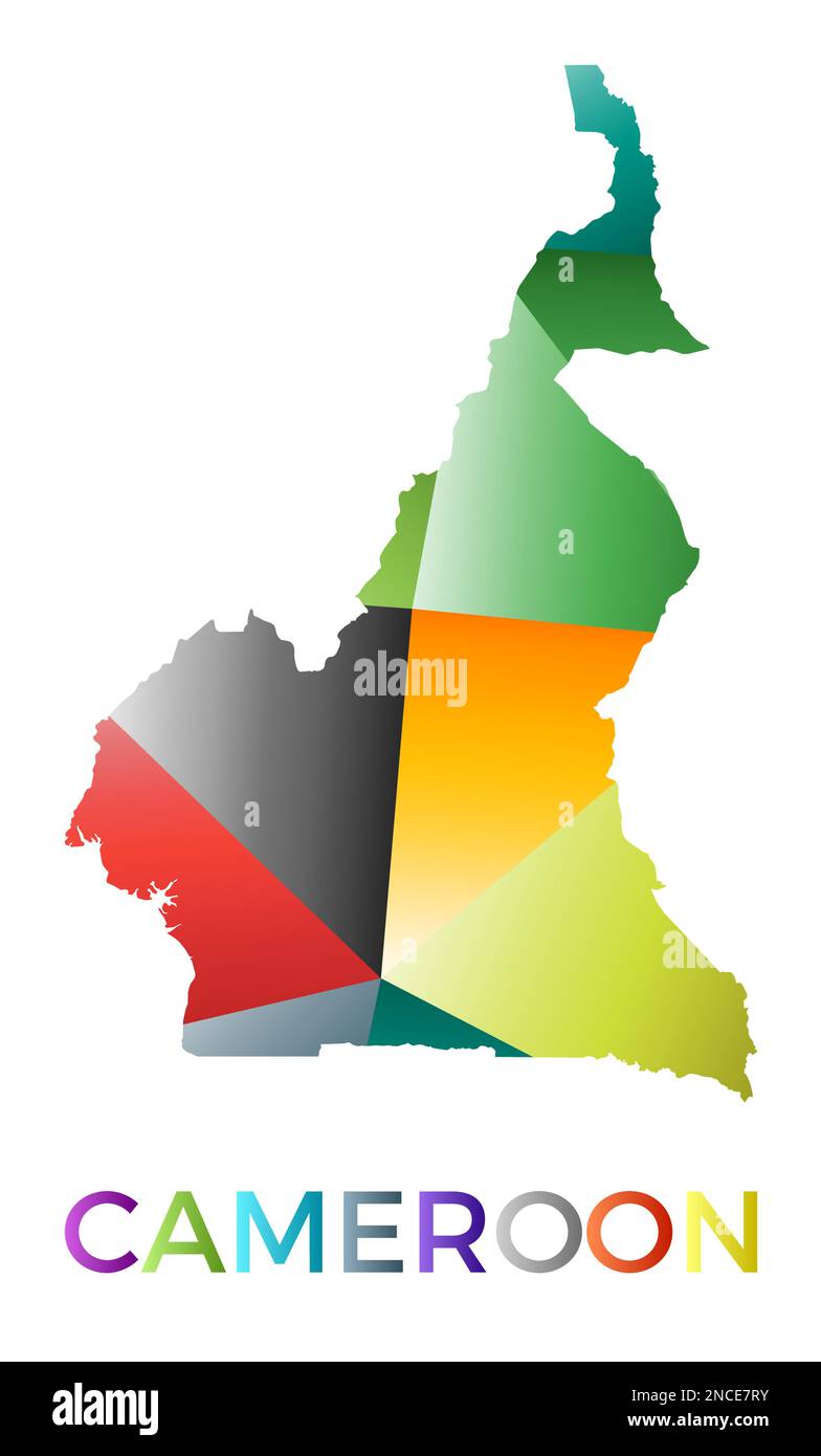 Colore luminoso a forma di Camerun. Multicolore stile geometrico logo paese. Design moderno e alla moda. Potente illustrazione vettoriale. Illustrazione Vettoriale
