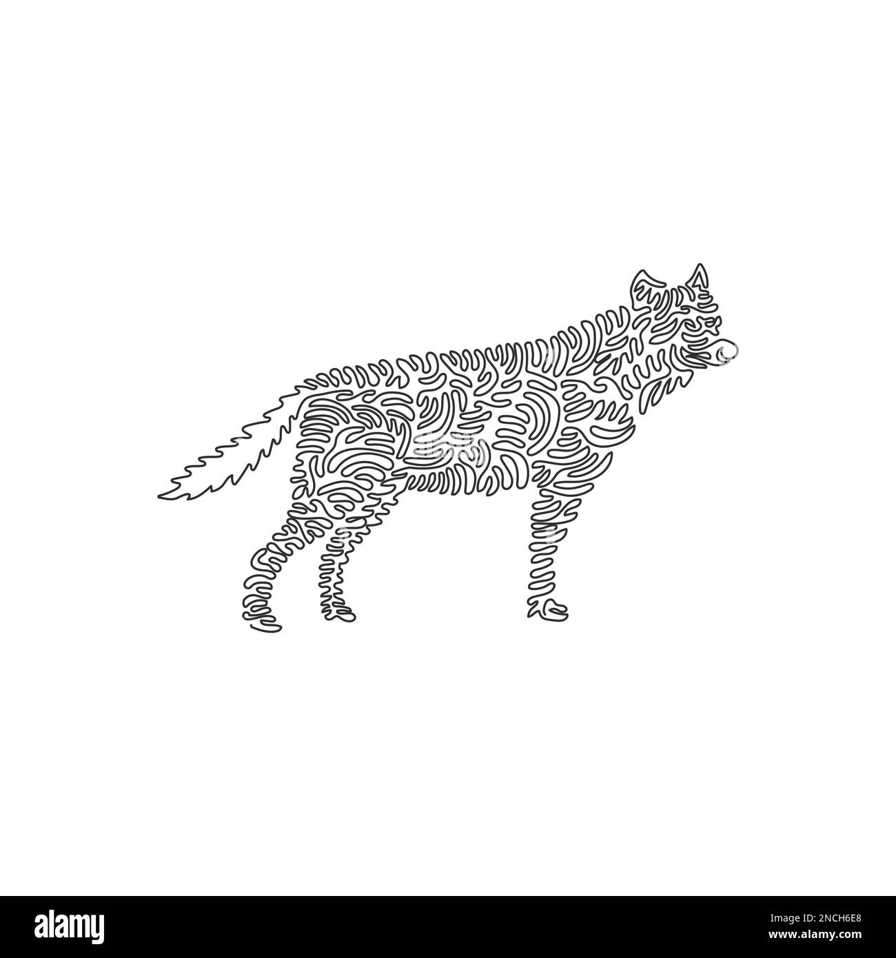 Curva continua disegno a linea di lupo in piedi astratto Immagine vettoriale del tratto modificabile a riga singola di un lupo predatorio per logo Illustrazione Vettoriale