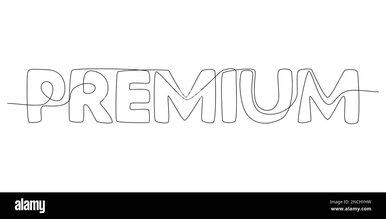 Una riga continua di parola Premium. Concetto di vettore di illustrazione a linea sottile. Disegno di contorno idee creative. Illustrazione Vettoriale