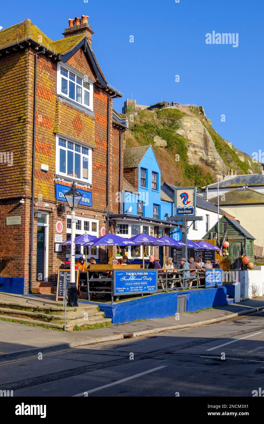 The Dolphin pub, Rock-a-Nore, Hastings, East Sussex, UK Foto Stock