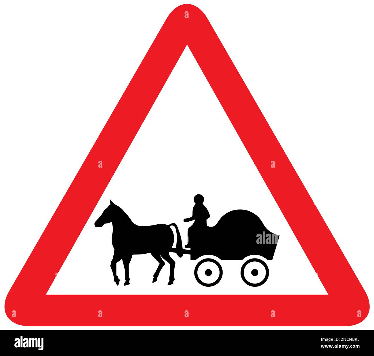 I veicoli trainati da cavalli potrebbero essere strada davanti al segnale stradale britannico Foto Stock