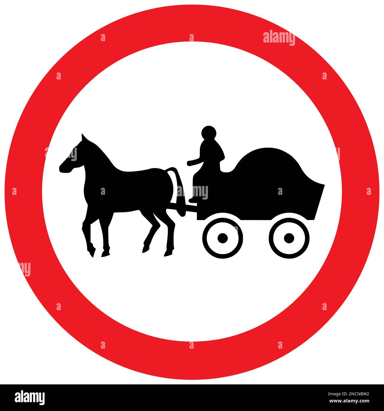 Cartello stradale britannico vietato ai veicoli trainati da cavalli Foto Stock