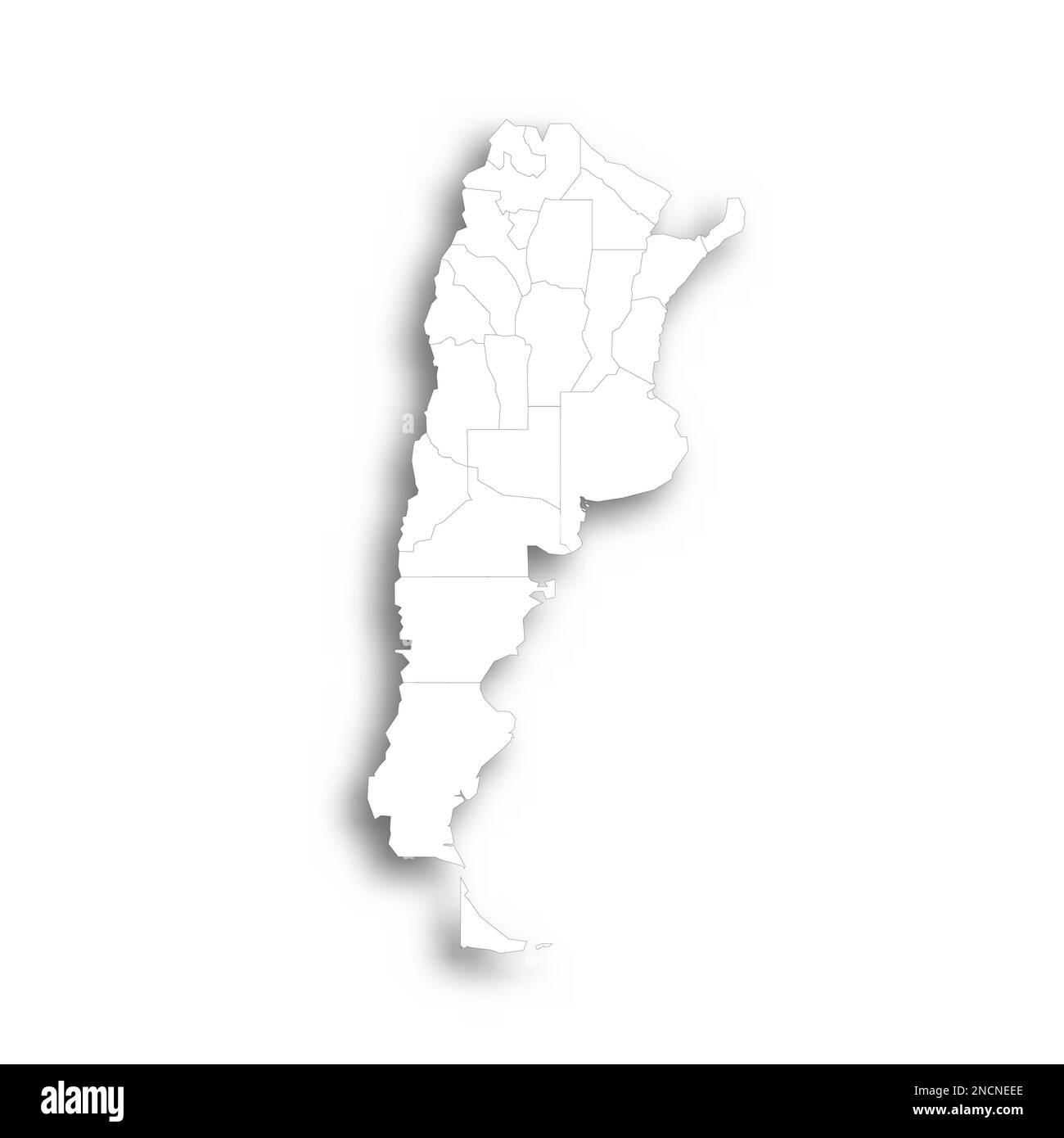 Argentina carta politica delle divisioni amministrative - province e città autonoma di Buenos Aires. Mappa bianca piatta con contorni neri sottili e ombre sfumate. Illustrazione Vettoriale