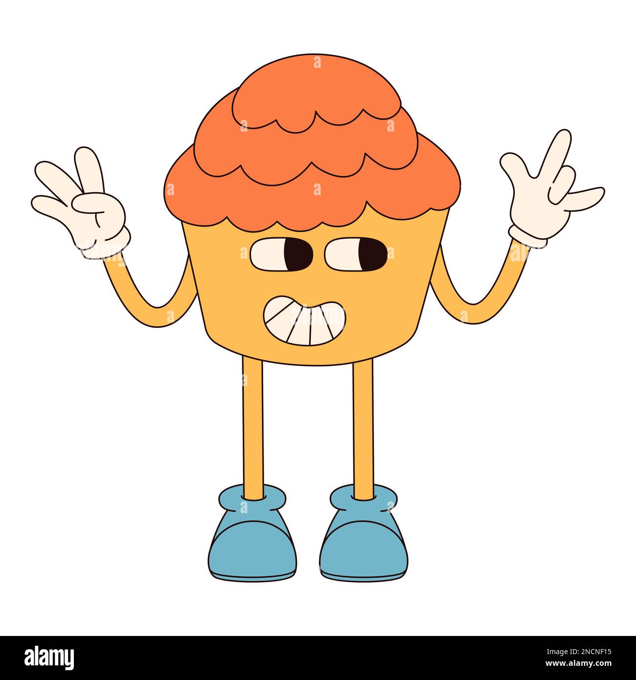 Hippie groovy buon carattere di Pasqua. Easter BUN in stile cartoon retrò 60s 70s alla moda. Illustrazione Vettoriale