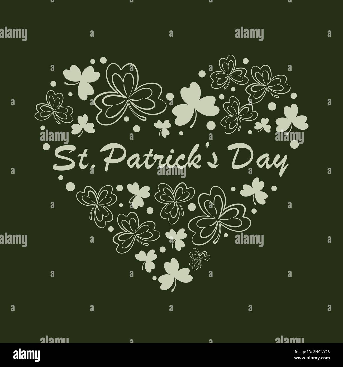 carta verde per il cuore giorno di san patrizio fatto di foglie di trifoglio con iscrizione felice san patrizio al centro Illustrazione Vettoriale