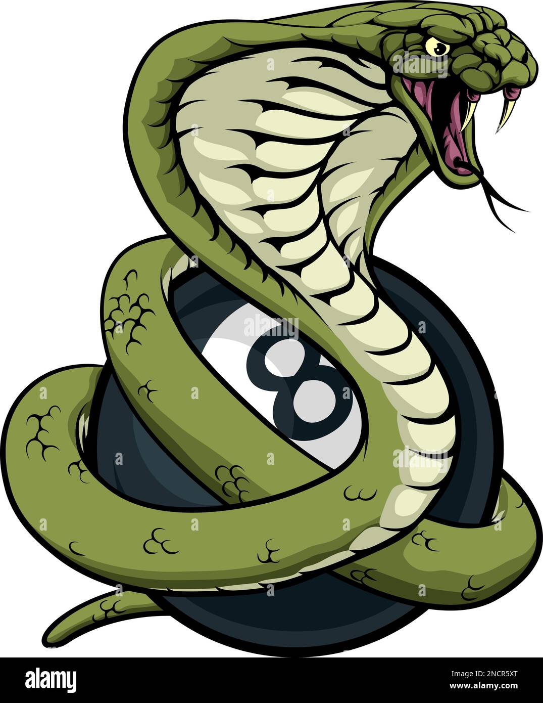 Cobra Snake Pool 8 Ball Biliardo Mascot Cartoon Illustrazione Vettoriale
