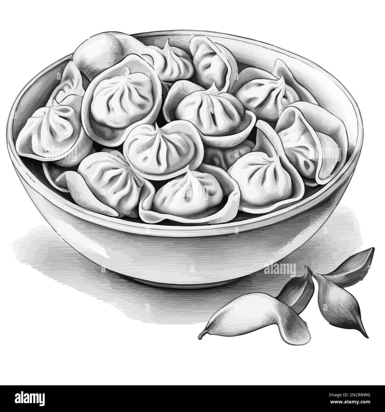 Gnocchi di carne in vaso piatto vettore abbozzy Illustrazione Vettoriale