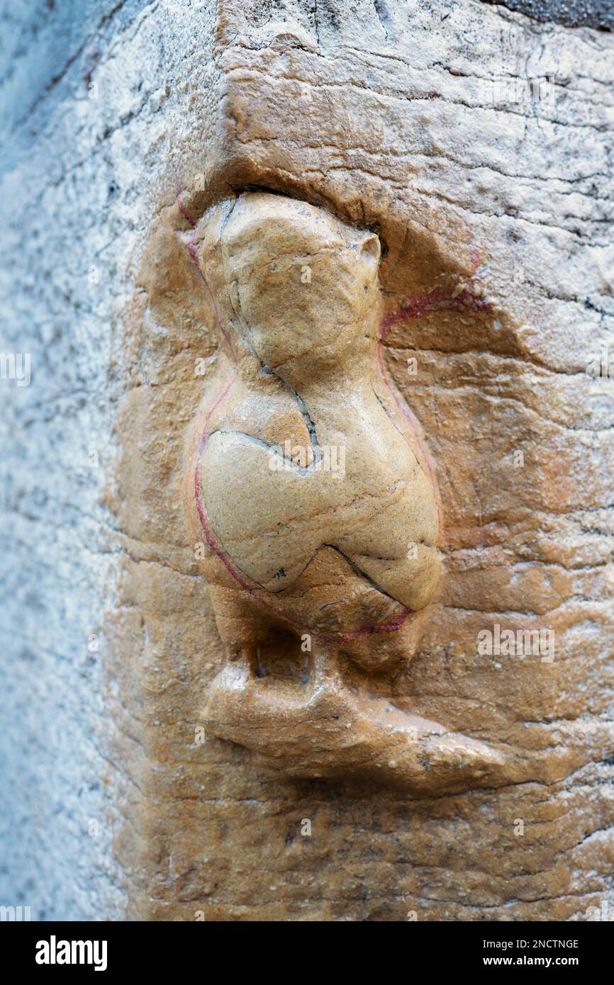 Famosa scultura di gufo su Notre-Dame-de-Dijon, Digione, Francia Foto Stock