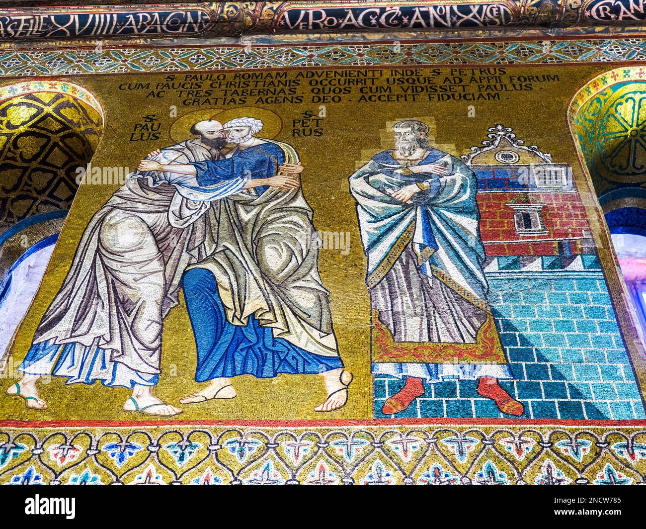 Mosaici bizantini nella Cappella Palatina del Palazzo Normanno a Palermo - Sicilia, Italia Foto Stock