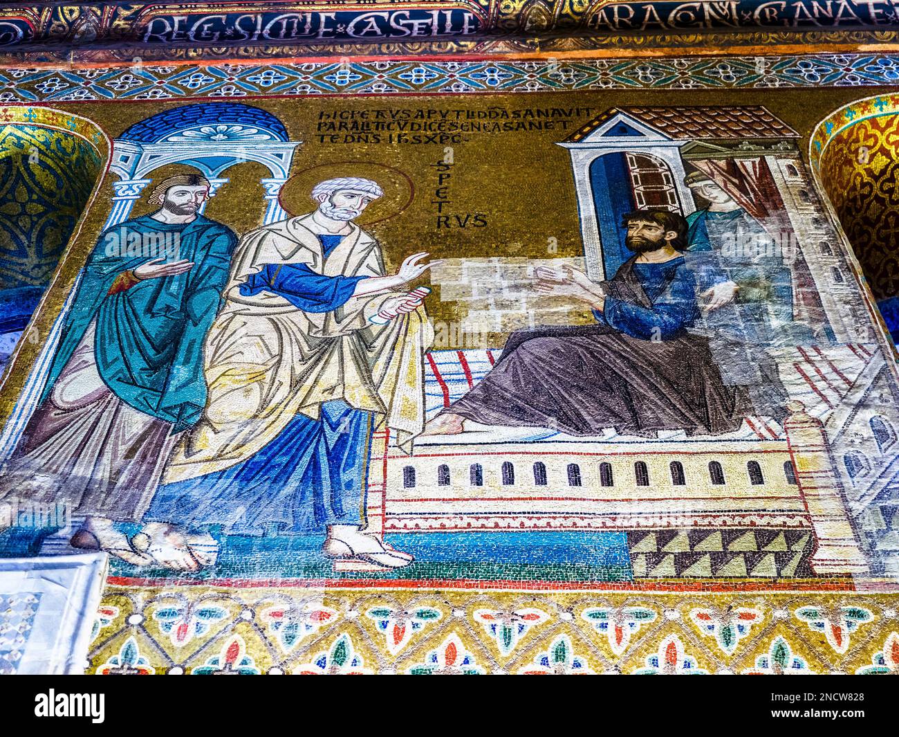 Mosaici bizantini nella Cappella Palatina del Palazzo Normanno a Palermo - Sicilia, Italia Foto Stock