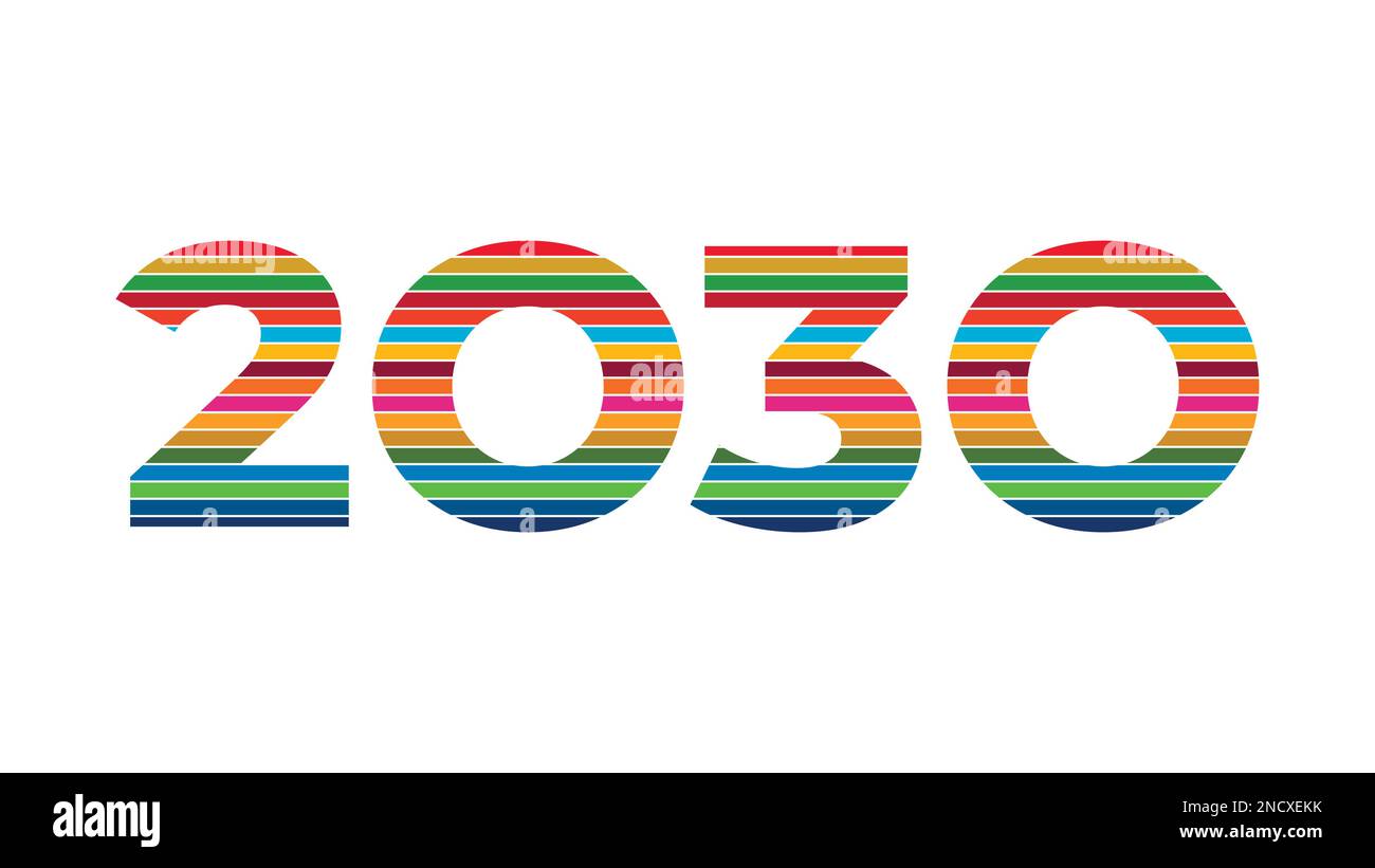 Numero 2030 con colori SDG. Obiettivi di sviluppo sostenibile. Illustrazione vettoriale Illustrazione Vettoriale