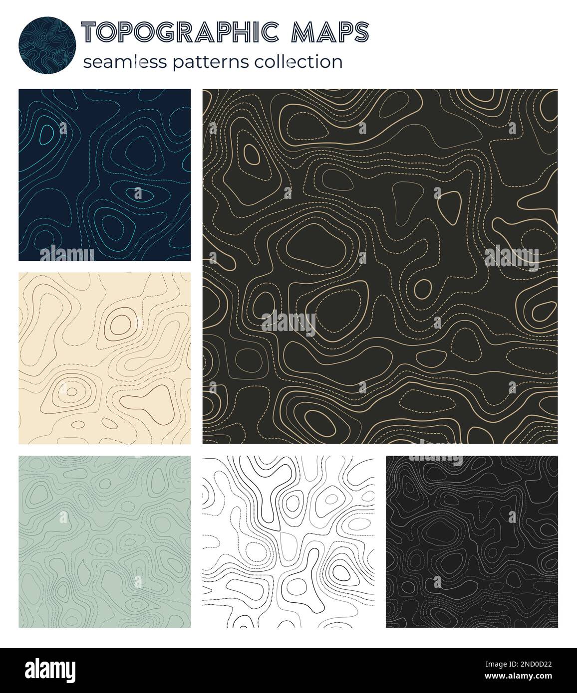 Mappe topografiche. Motivi isolati artistici, design senza cuciture. Sfondo elegante e inclinabile. Illustrazione vettoriale. Illustrazione Vettoriale