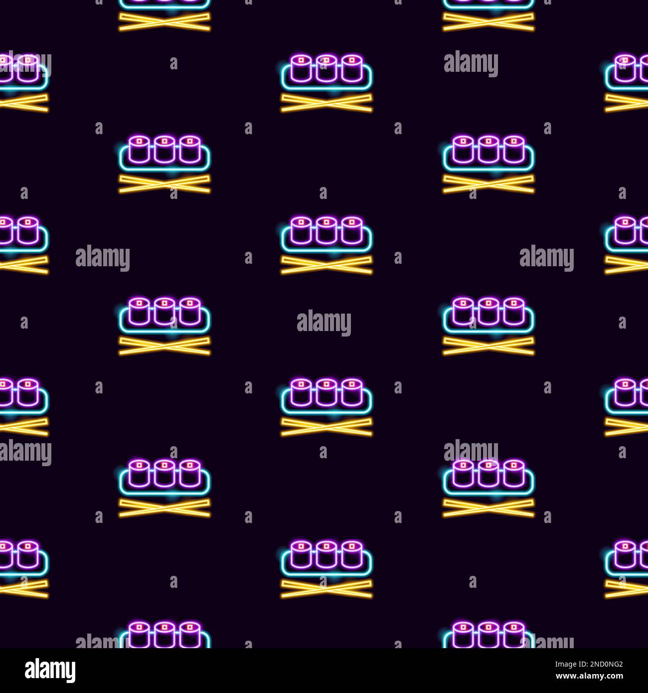 Motivo senza cuciture Sushi Neon giapponese Illustrazione Vettoriale