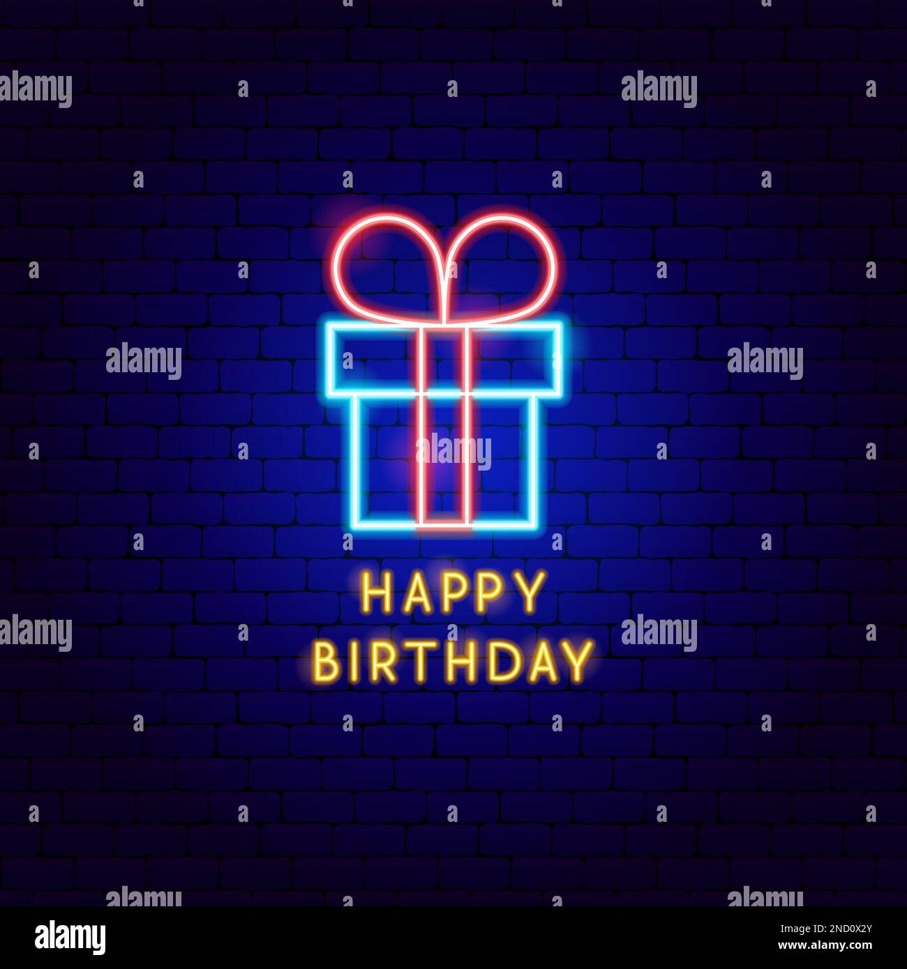Presentare Happy Birthday Neon Label Illustrazione Vettoriale