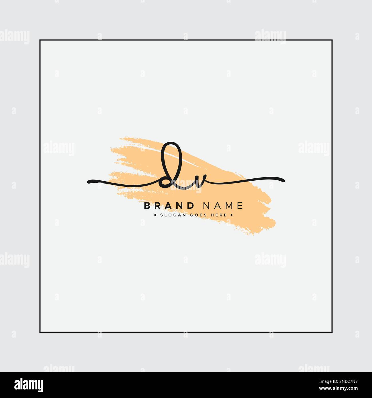 Logo firmato DV scritto a mano con sfondo acquerello - modello Vector Logo per bellezza, moda e fotografia Illustrazione Vettoriale
