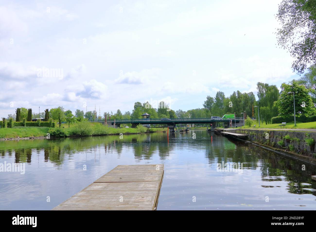 Il fiume Svartan centro di Orebro in Svezia Foto Stock