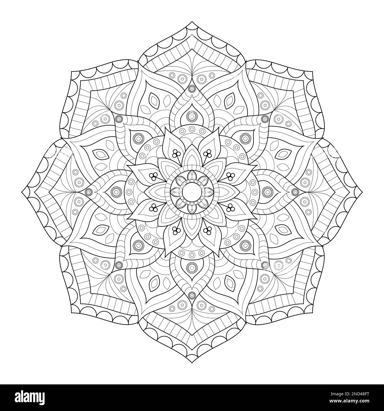 Modello di mandala circolare. Decorazione del corpo, tatuaggio, mahendi. Cultura orientale. Libro da colorare per il relax Illustrazione Vettoriale