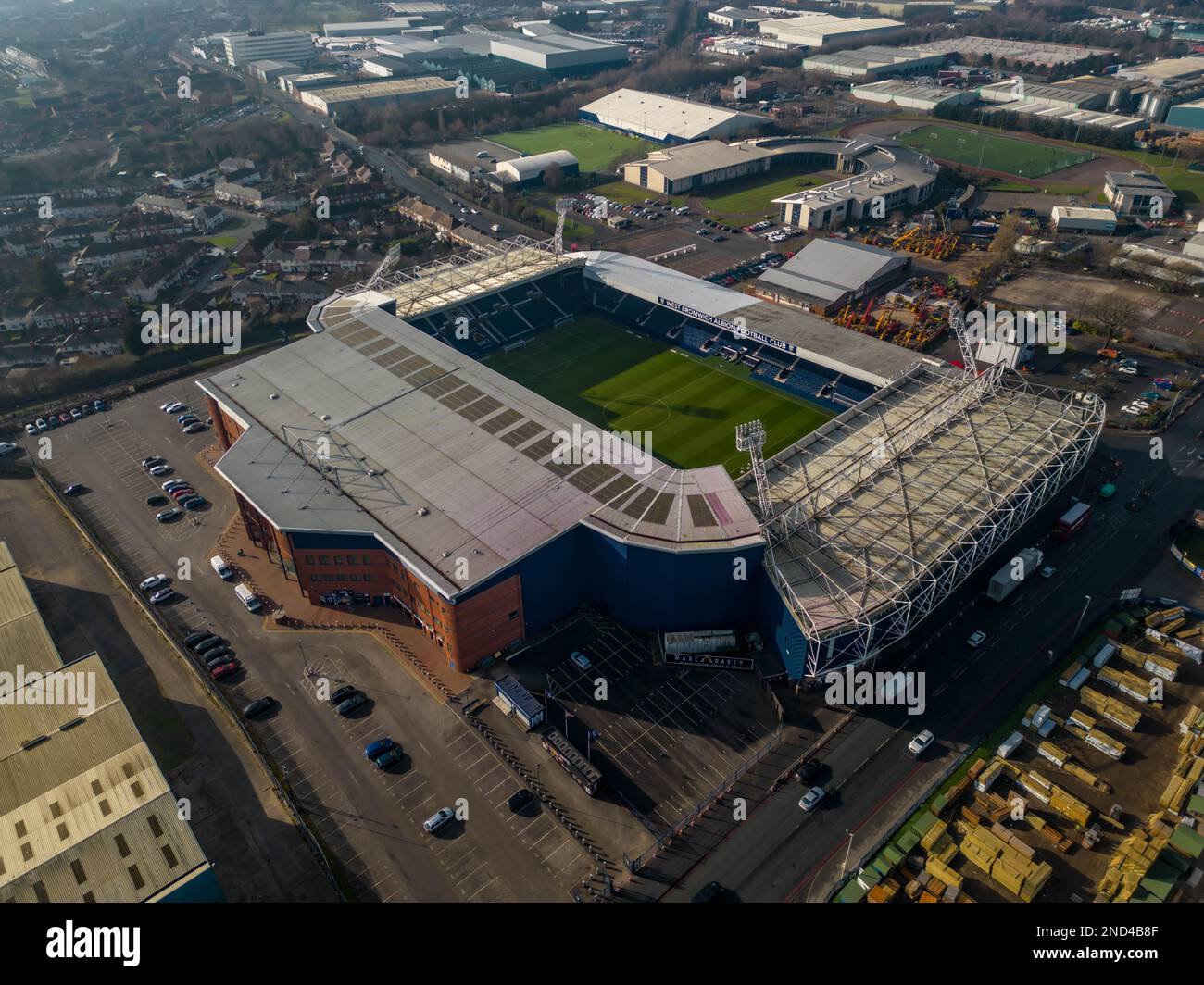 Aston Villa FC Football Club Stadium Villa Park dall'aria, vista panoramica degli uccelli da un drone aereo Foto Stock