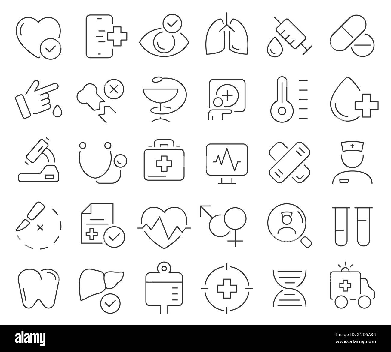 Collezione di icone di medicina e linea medica. Pacchetto di icone con contorno sottile. Illustrazione vettoriale eps10 Illustrazione Vettoriale