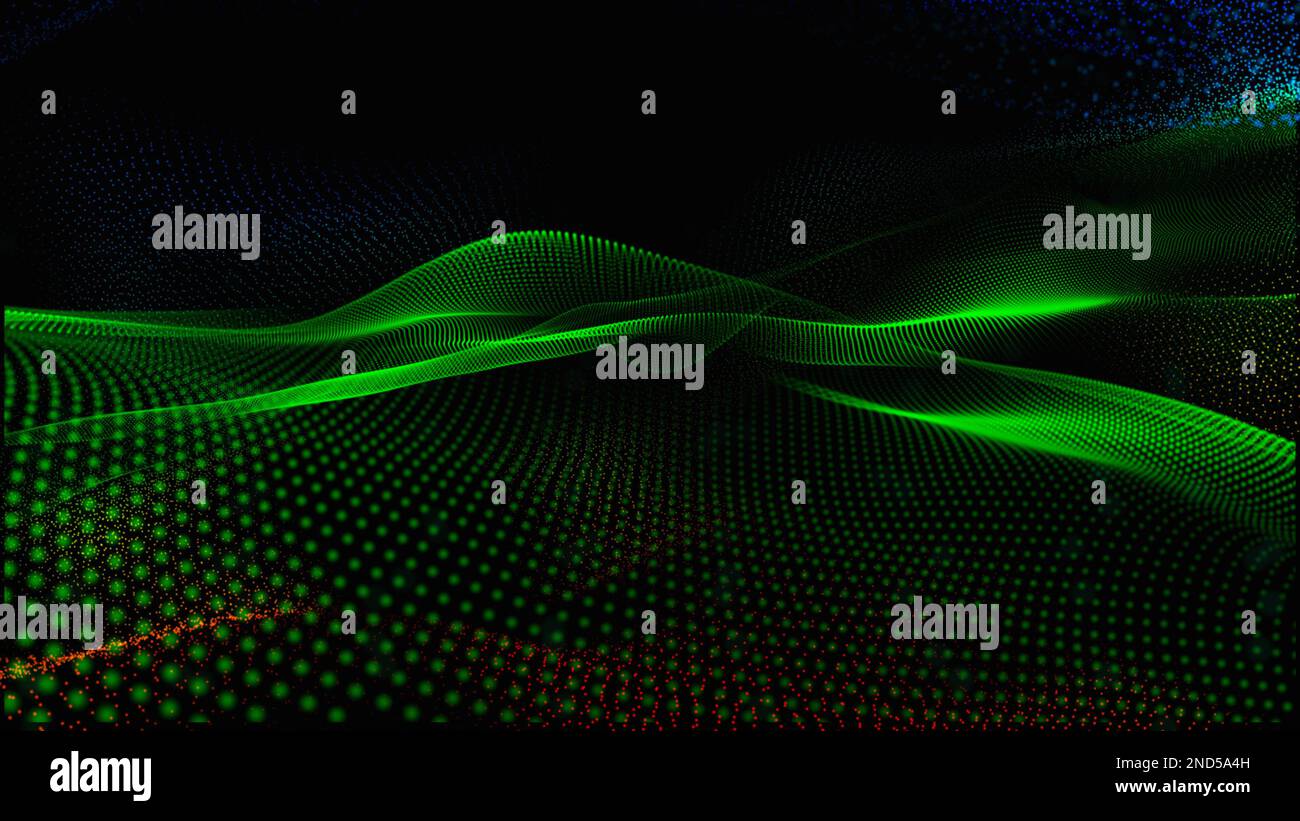 Astratto futuristico dot wave onda di particelle su sfondo scuro. Futuristico sfondo blu. Foto Stock