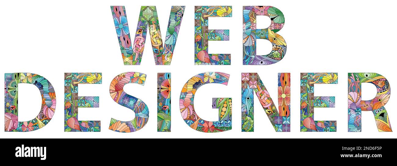 Disegno artistico dipinto a mano. Illustrazione disegnata a mano parole WEB DESIGNER per t-shirt e altre decorazioni Illustrazione Vettoriale