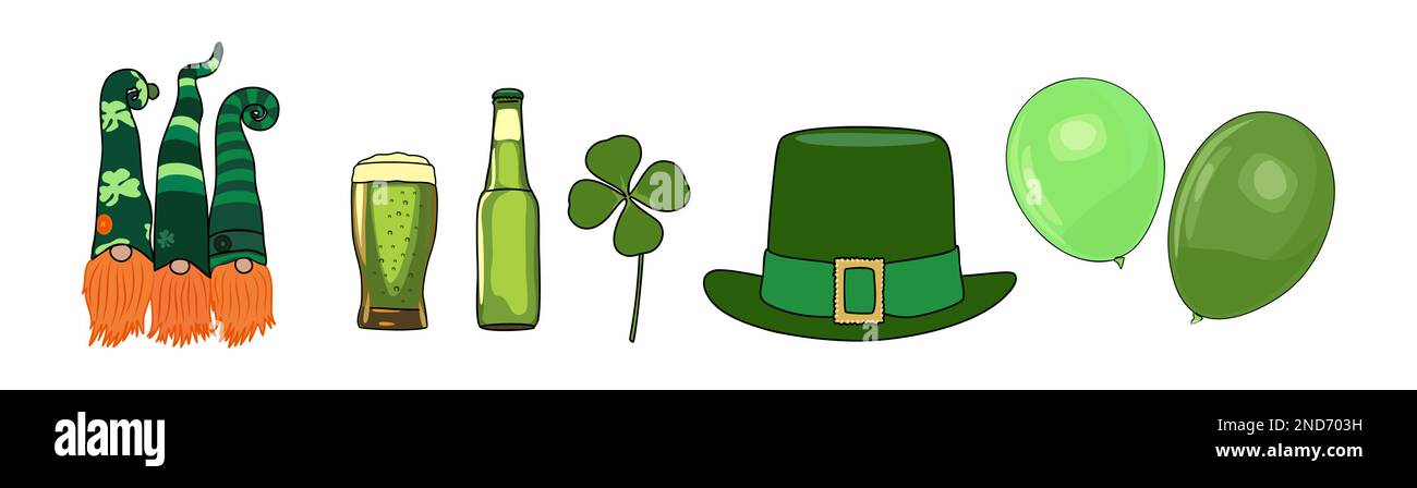 Impostare St Simboli di Patricks Day illustrazioni vettoriali. Illustrazione Vettoriale
