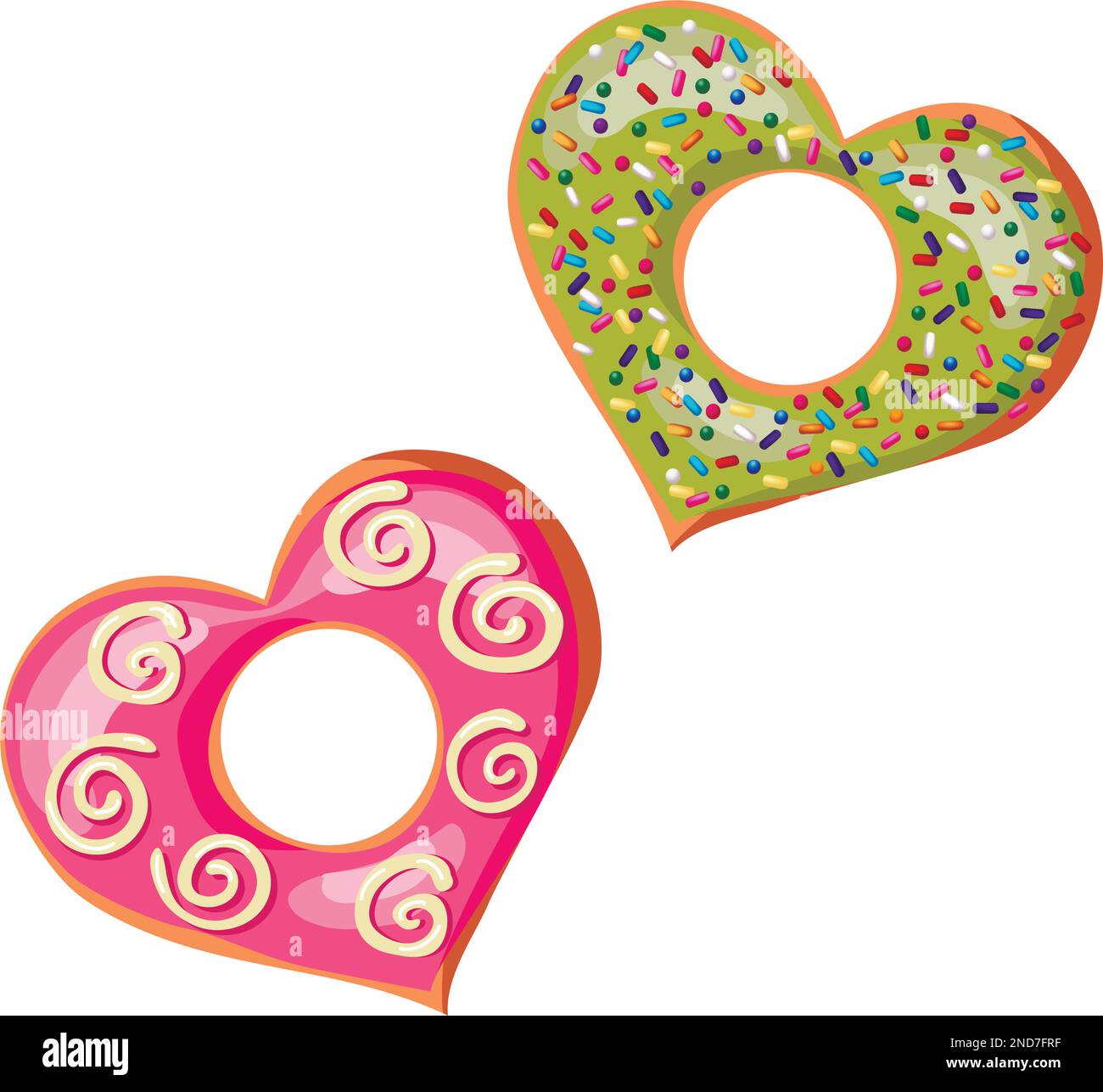 Ciambelle a forma di cuore isolate e disegnate a mano, giorno di San Valentino Illustrazione Vettoriale