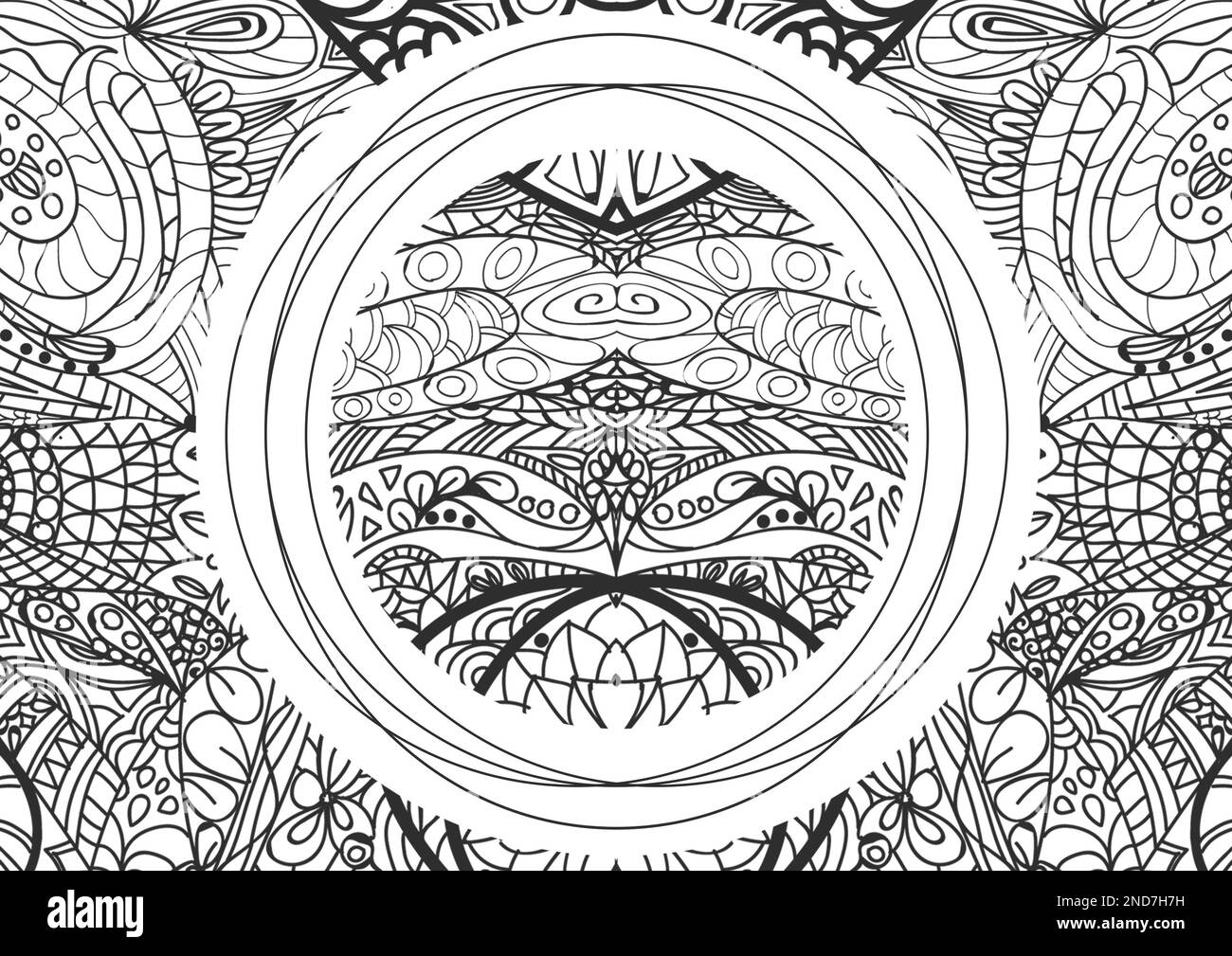 Ornamenti astratti su sfondo bianco, illustrazione. Pagina da colorare Foto Stock