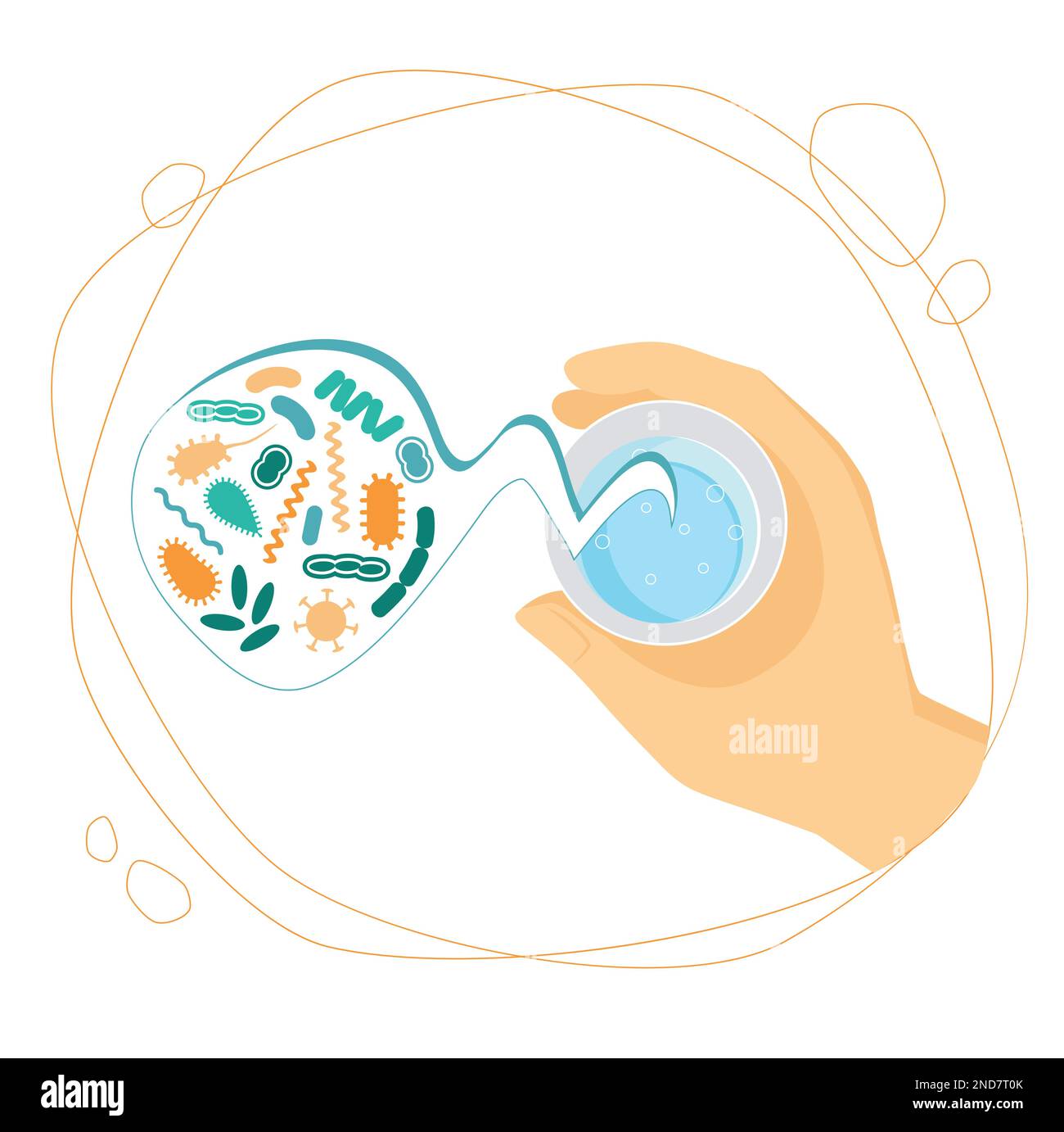 Germi in un bicchiere di acqua sporca, concetto di sicurezza dell'acqua potabile - illustrazione vettoriale Illustrazione Vettoriale