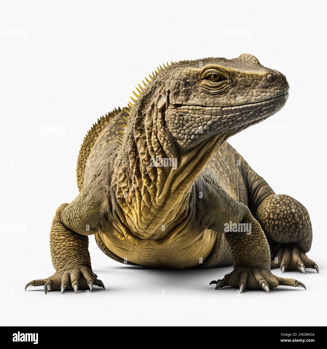 3D Komodo Dragon guardando lontano, isolato su bianco Foto Stock
