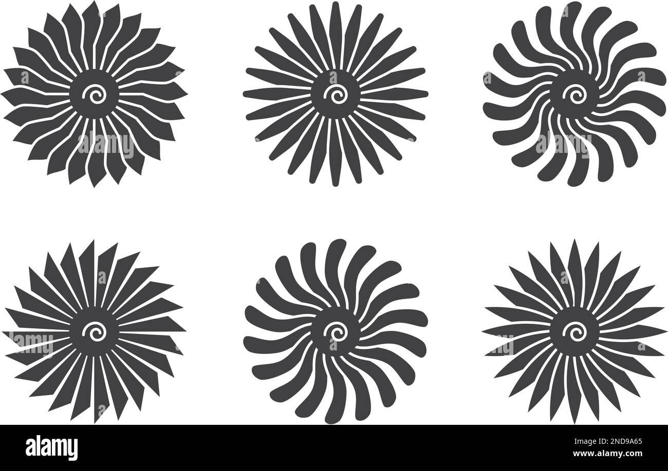 Forma rotante. Silhouette nera a ventaglio. Set di eliche rotonde Illustrazione Vettoriale