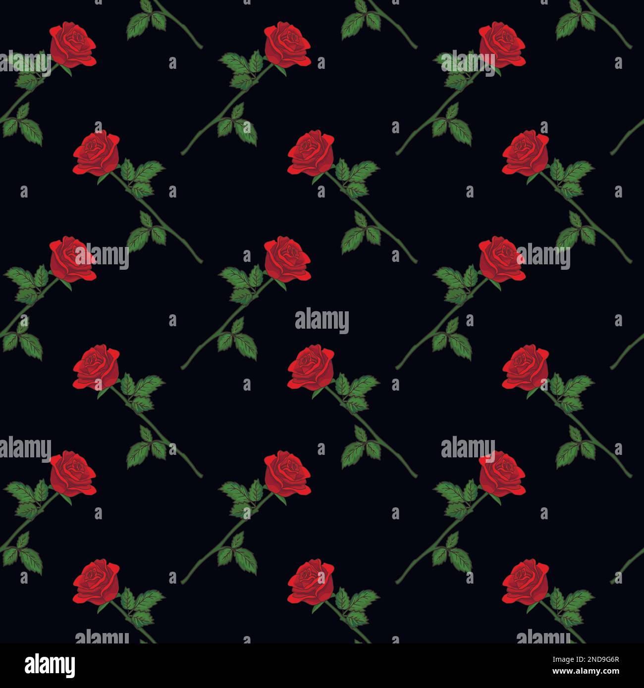 Motivo vettoriale senza cuciture disegnato a mano nero con fiori di rosa rossi Illustrazione Vettoriale