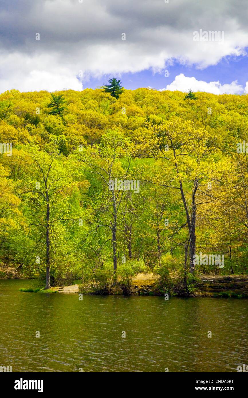 Human Made Hidden Lake è un popolare sito ricreativo nel Delaware Water Gao National Recreation Area, Pennsylvania Foto Stock