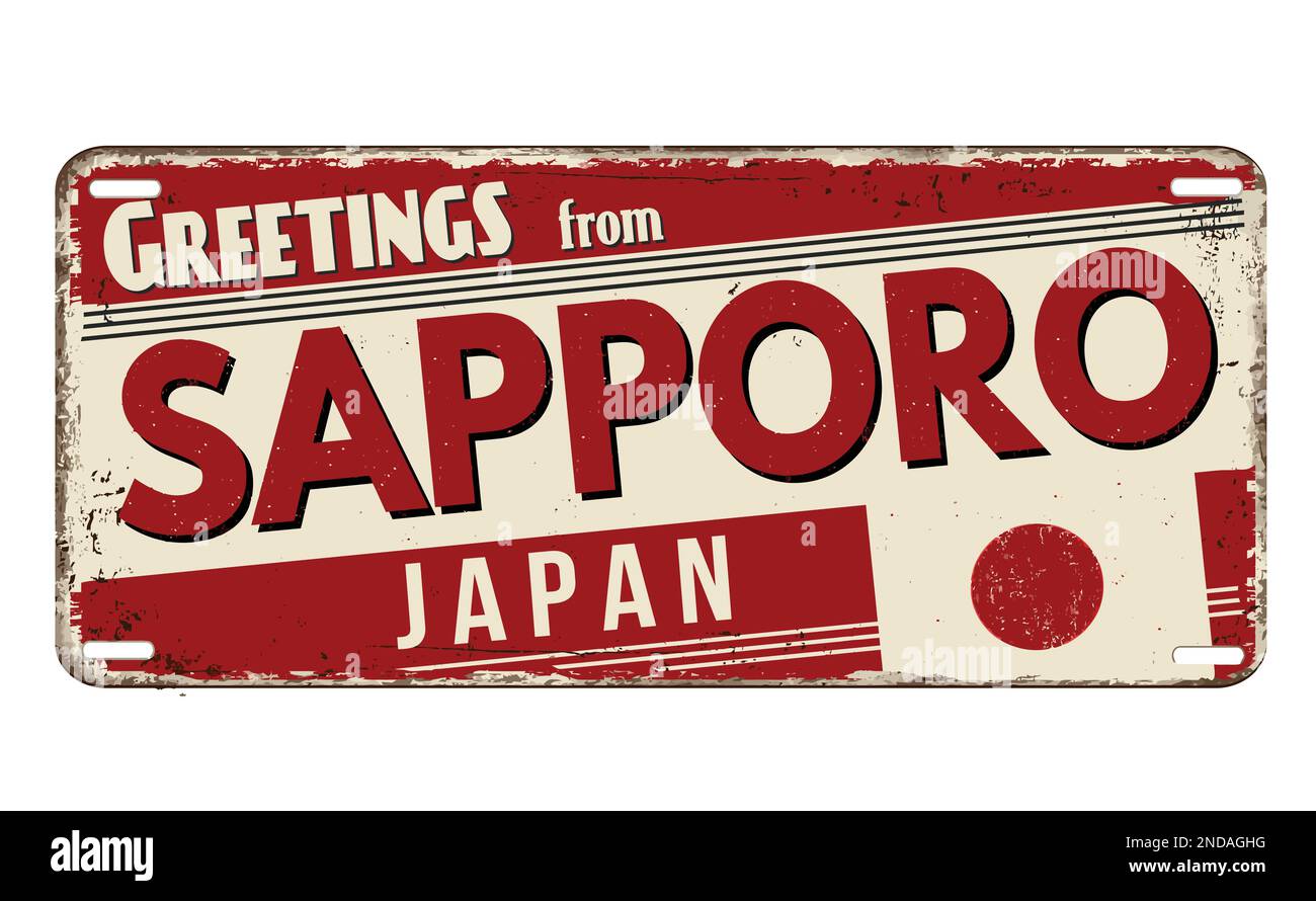 Saluti da Sapporo vintage arrugginito metallo segno su uno sfondo bianco, vettore illustrazione Illustrazione Vettoriale