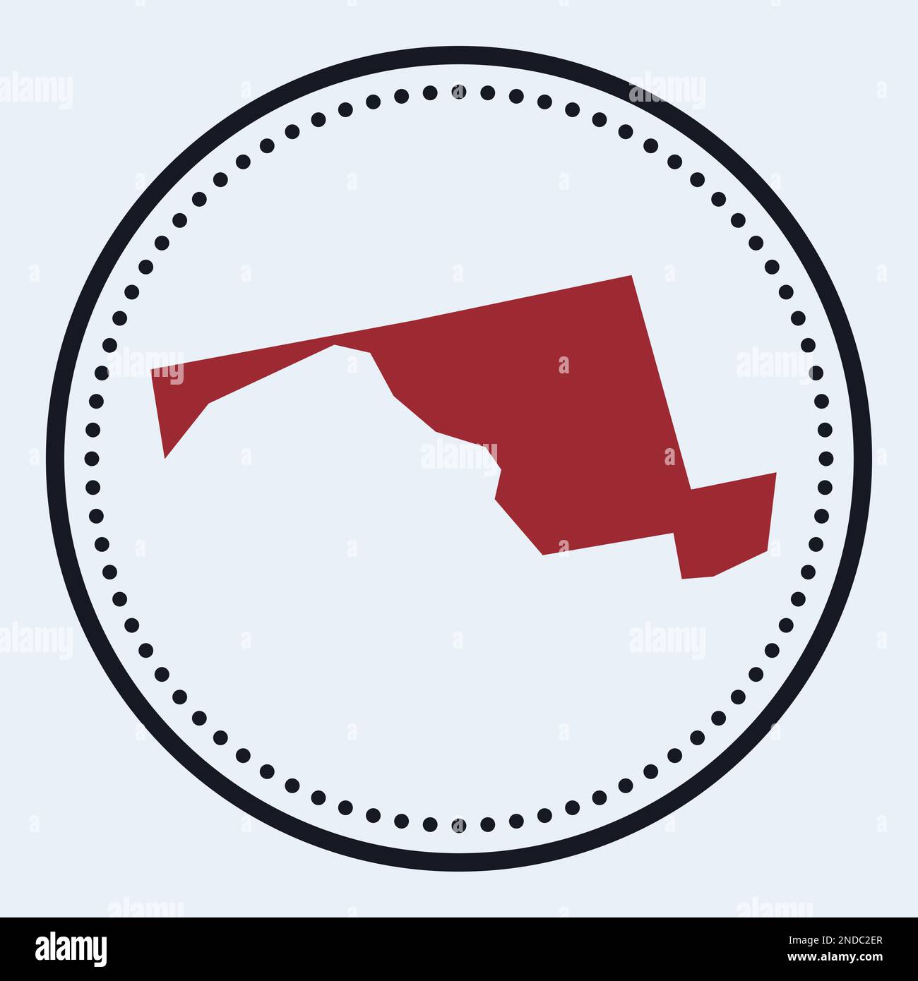 Francobollo rotondo del Maryland. Logo rotondo con mappa e titolo dello stato degli Stati Uniti. Elegante distintivo minimale Maryland con mappa. Illustrazione vettoriale. Illustrazione Vettoriale
