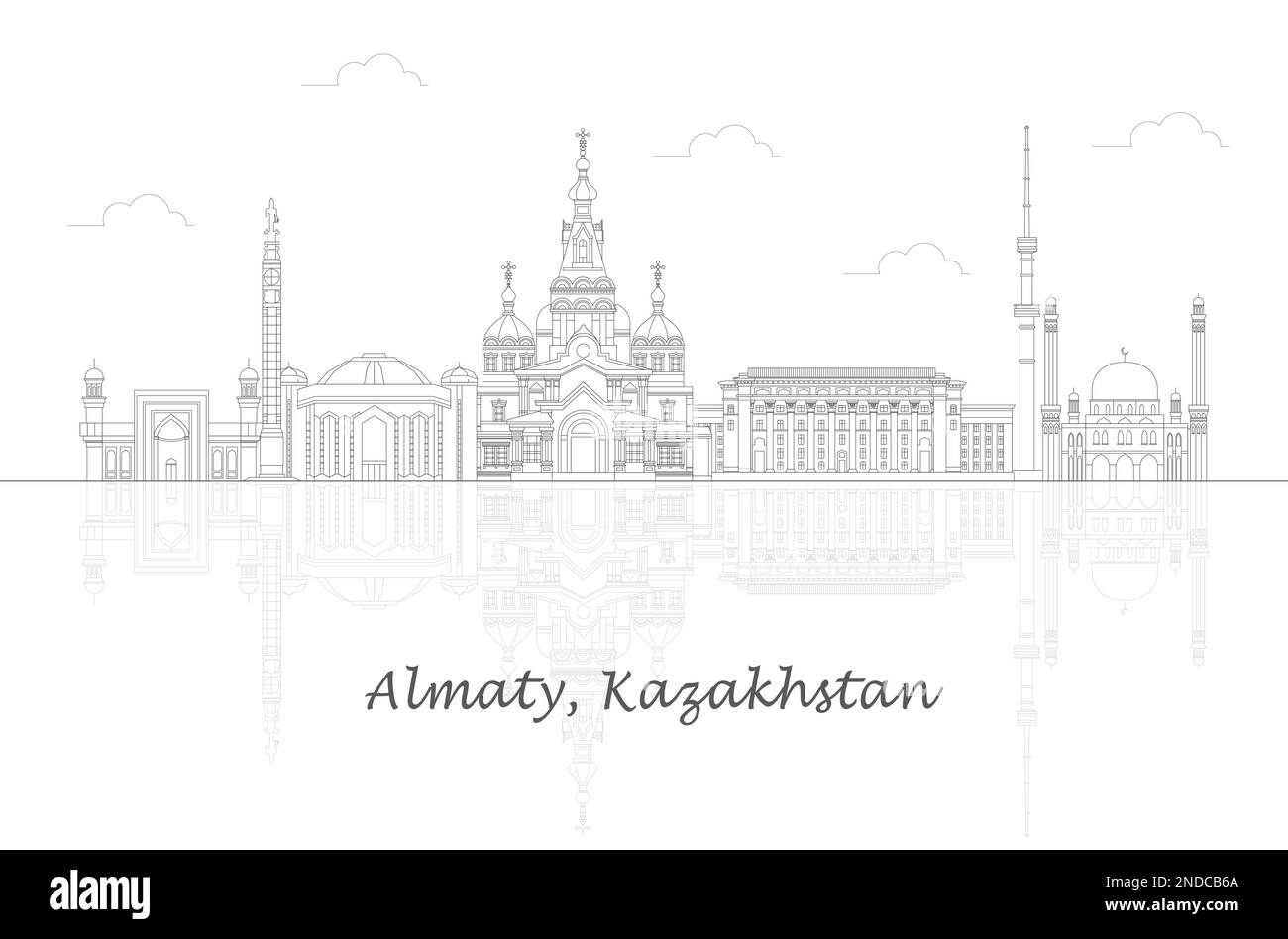 Profilo panorama Skyline della città di Almaty, Kazakhstan - illustrazione vettoriale Illustrazione Vettoriale