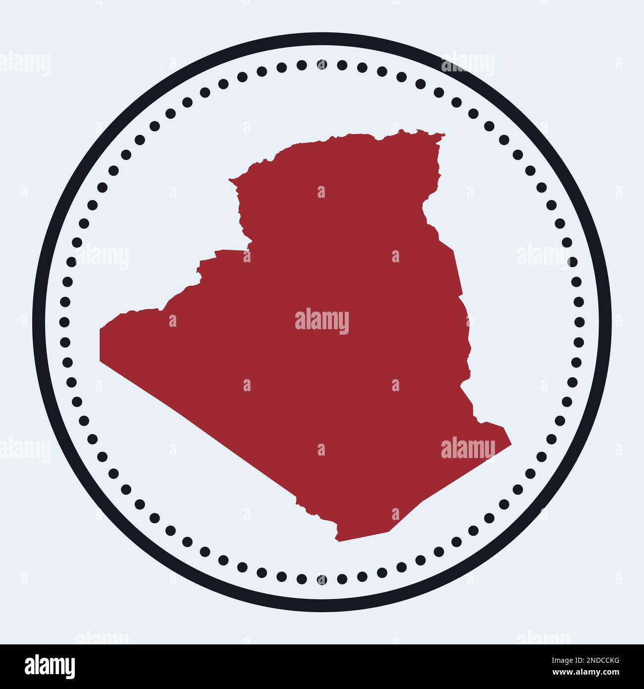 Francobollo rotondo Algeria. Logo rotondo con mappa del paese e titolo. Distintivo Algeria minimal elegante con mappa. Illustrazione vettoriale. Illustrazione Vettoriale