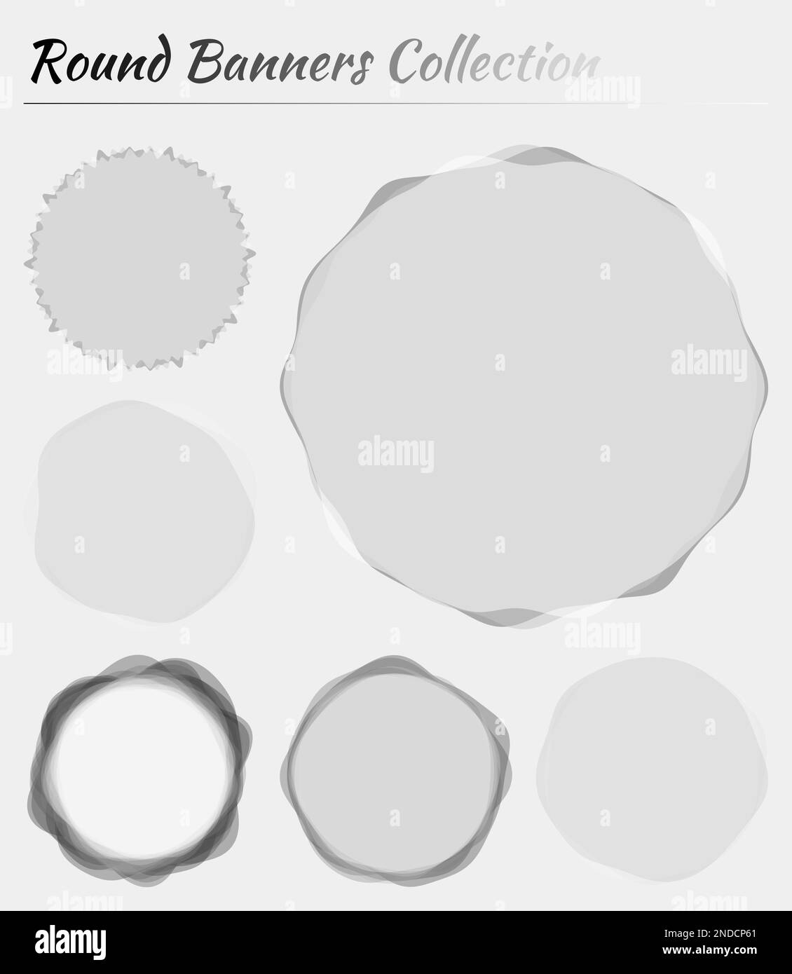 Collezione di banner rotondi. Sfondi circolari di colore grigio. Illustrazione vettoriale di tendenza. Illustrazione Vettoriale